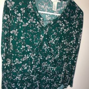 Green floral print shirt
